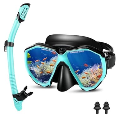 Farerkass Maschera Subacquea Adulti, Maschera Snorkeling Con Occhiali Da Immersione E Boccaglio Asciutto, Anti-Perdita E Anti-Appannamento Maschera Snorkeling Adulto, Temperato Maschera Panoramica
