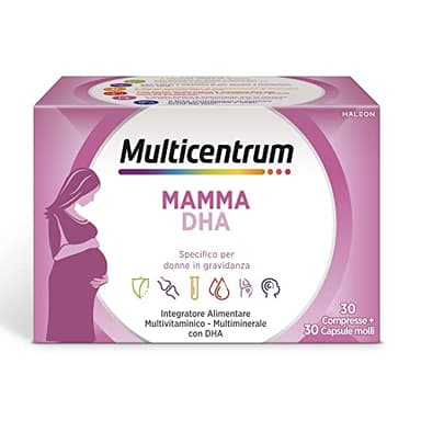 Multicentrum Mamma DHA, Integratore Multivitaminico specifico per la donna in gravidanza, con Acido Folico, Ferro, Vitamina C, D, B12, DHA, 30 Compresse + 30 capsule molli