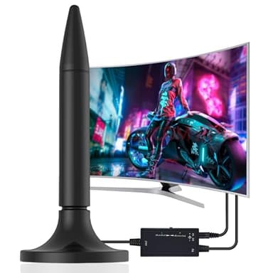 2025 Nuova Amplificatore 130KM Antenna TV Interna Potente Per 1080P 4K Tutti i Vecchi e Smart TV,Antenna TV Portatile Con Potente Segnale Amplificatore Base Magnetica Cavo Coassiale Black