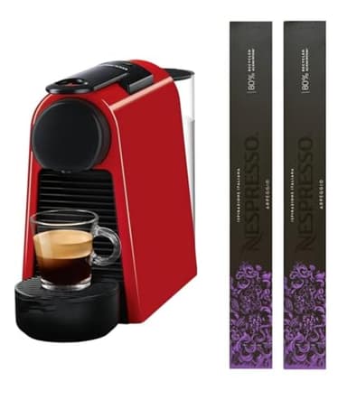 Nespresso Essenza Mini EN85.R, Macchina da caffè di De'Longhi, Sistema Capsule Original, Serbatoio acqua 0.6L, Ruby Red con 20 Capsule Original Firenze Arpeggio