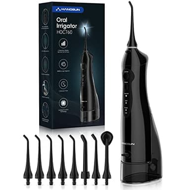 Hangsun Idropulsore Dentale Portatile Irrigatore Orale con 8 Ugelli 3 Modalità e Capacità 300ML, USB Ricaricabile per Ortodontico, Famiglia