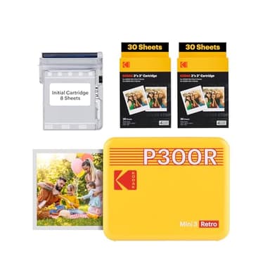 KODAK - Mini 3 Retro 4PASS, stampante per foto portatile (7,6 x 7,6 cm), confezione con 68 fogli, colore: giallo.