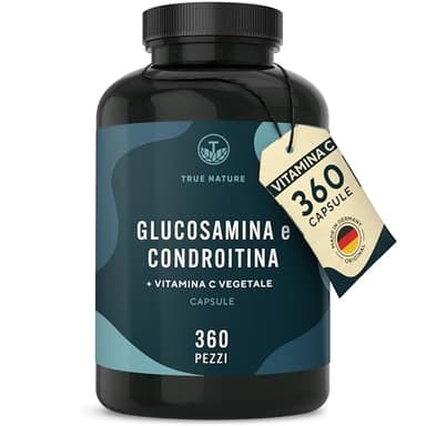 Glucosamina Condroitina Alto Dosaggio 790mg + Vitamina C - 360 Capsule - (contribuisce alla normale formazione del collagene) - Qualità farmaceutica - TRUE NATURE®