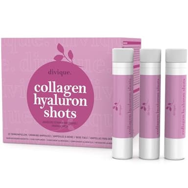 Collagene da bere – Divique Collagen Hyaluron Shots fragola – 30 fiale da bere – collagene con acido ialuronico – collagene idrolizzato ad alto dosaggio - con vitamina C, biotina, zinco, rame, selenio