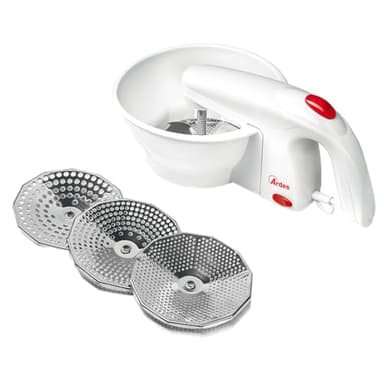 ARDES - ARPASS01 Passaverdure Elettrico Macchina per Passati Puree Creme Pappe con 3 Dischi da Taglio in Acciaio Inox Facile da Usare con Ogni Ciotola