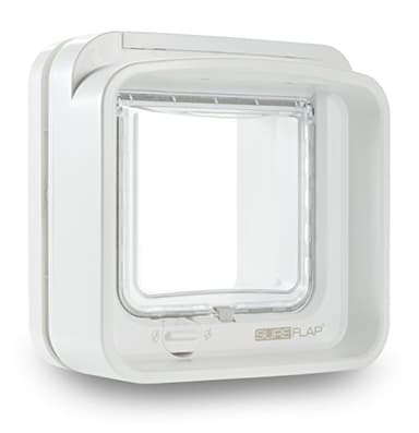 Gattaiola con lettore microchip DualScan SureFlap Sure Petcare, compat. Targhetta RFID e microchip, azion. a un pulsante, install. su porte, finestre, pareti, Bianco, rich. 4 batterie AA (non incl)
