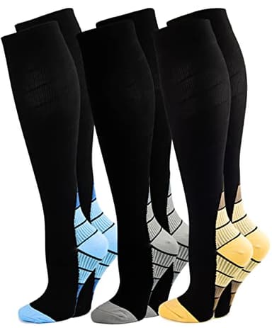 Kuzimua 3 Paia di Calze a Compressione Graduata per Uomo E Donna, per Sport, Running, Corsa, Escursioni, Ciclismo, Giri in Bici, Sportive, Gravidanza, Viaggi in Aereo (L, Mescolare)
