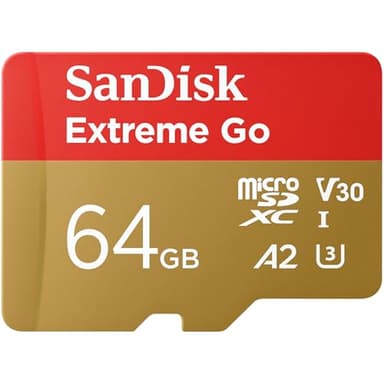 SanDisk 64GB Extreme Go scheda microSDXC + adattatore SD (per smartphones e Tablet Android, Action Cam, Drones, UHS-I, fino a 200 MB/s, 5K, 4K, UHD, V30, Rescue PRO Deluxe, Class 10, U3) per Amazon