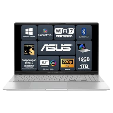 ASUS Notebook Vivobook S 15 S5507QA,15.6" 3K (2880 x 1620) OLED 16:9, Snapdragon X Elite X1E78 100 3.4GHz, 16GB RAM LPDDR5X,1TB M.2 NVMe™ PCIe® 4.0 SSD, Windows 11 Home,Wifi 7,BT, COPILOT+