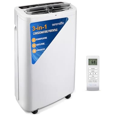 SereneLife Condizionatore Portatile 3-in-1, Deumidificatore, Ventilatore, Telecomando, Kit Scarico Finestra, 13,000 BTU, Classe A