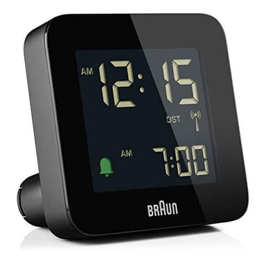 Braun Orologio Sveglia Digitale Radio controllato Fuso Orario Europa Centrale (DCF) con Funzione Snooze, Display LCD, Funzione Quick Set, Suono Sveglia Beep con crescendo, Nero, BC09B-DCF.