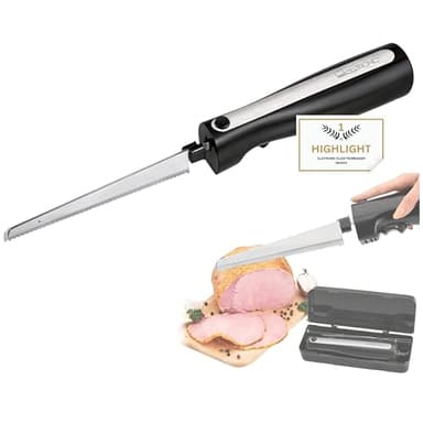 Coltello elettrico da cucina, coltello elettrico per carne, coltello da cucina (ideale per surgelati, in acciaio inox, lama ondulata, coltello per pane, 120 Watt, nero)