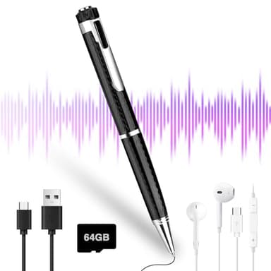 Registratore vocale digitale da 64 GB, HD Voice Recorder Pen portatile mini registratore vocale con riproduzione MP3 e registrazione one-touch, per conferenze, riunioni, classi, interviste