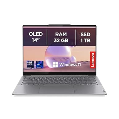 Lenovo Yoga Slim 7 Notebook AI 14" WUXGA (1920x1200) OLED, Processore Intel Core Ultra 7 155H, RAM 32 GB, 1 TB SSD, Grafica Integrata Intel Arc, Windows 11, scocca in alluminio, Luna Grey