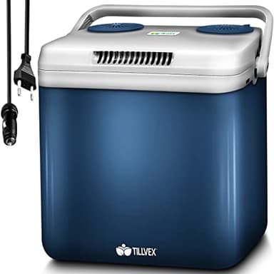 tillvex Frigorifero elettrico Portatile da 32L | Mini-frigorifero campeggio da 230V e 12V per auto, camion, barca o camper | rinfresca e riscalda | modalità ECO (Blu)