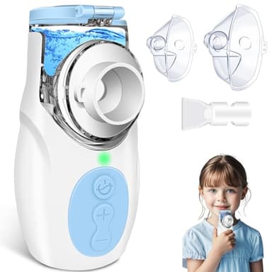 VKFOFEG Aerosol Portatile Silenzioso per Adulti e Bambini, USB-C Ricaricabile Nebulizzatore Aerosol con 2 Maschere e Boccaglio, Velocità di Atomizzazione Regolabile per Viaggi e Uso Domestico (Blu)