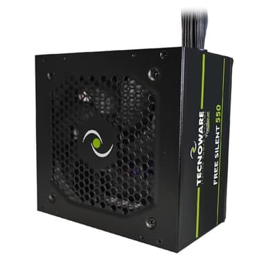 Tecnoware Alimentatore ATX Free Silent 550,Ventola Silenziosa 12 cm,2 x SATA, 1 x 24 Poli, 1 x 12V 4 + 4 Poli, 2 x Molex,Protezione da Sovratensioni,Cavi 40cm,Certificazione CE e Rohs