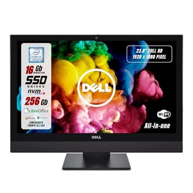 Dell Optiplex, All In One Pronto all'uso, Display 23,8" FHD, Borderless, Intel i5-7500 4 Core 3.4Ghz, Ram 16GB SSD 256GB W10, Libre Office (Ricondizionato)