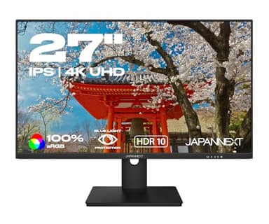 JAPANNEXT Monitor 27" IPS 4K UHD (3840x2160) | HDR | Altezza e inclinazione regolabili (HSP) Altoparlanti integrati Compatibilità VESA | Flicker-Free G-Sync/FreeSync | Garanzia 2 anni | JN-IPS2707UHDR