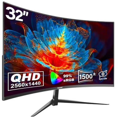 Gawfolk Monitor Curvo 32 Pollici Full QHD 2K PC Schermo Senza Cornice per Computer con FreeSync e Tecnologia Eye Care, Supporta VESA, HDMI, DP
