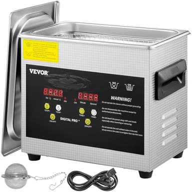 VEVOR Pulitore ultrasonico migliorato da 3 l (riscaldamento da 200 W, ad ultrasuoni da 120 W) professionale digitale per laboratorio a ultrasuoni con timer di riscaldamento per la pulizia di bicchieri