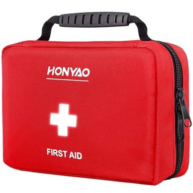 HONYAO Kit di Pronto Soccorso 222 Pezzi, Kit Primo Soccorso Completo per Casa Auto Aziende Sport Viaggio Barca Camping Montagna Escursionismo, Rosso