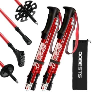 DOBESTS - Bastoni da trekking per nordic walking in alluminio e carbonio, con cuscinetto in gomma extra e borsa per il trasporto, pieghevoli, leggeri, unisex (rosso di fascia alta)