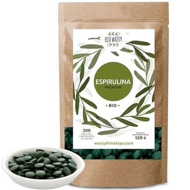 Spirulina Organica in compresse. Dose massima 3000 mg. (150 g|300 Uni.) 100% Spirulina di massima purezza antiossidante. Naturale E Senza Additivi | Detox/Saziante/Vegano. Super Cibo in pillola
