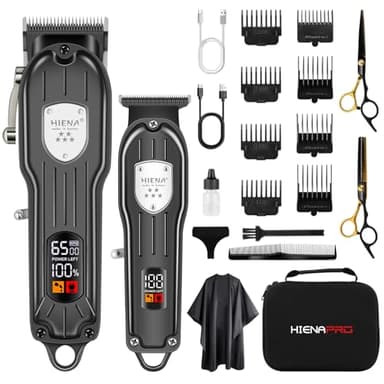 HIENA PRO Set di Tagliacapelli Uomo Professionale, Elettrico Tagliacapelli Uomo e Tagliabordi Kit, Ricaricabile Macchinetta Taglio Capelli Uomo Con Display Intelligente a LCD (Nero)