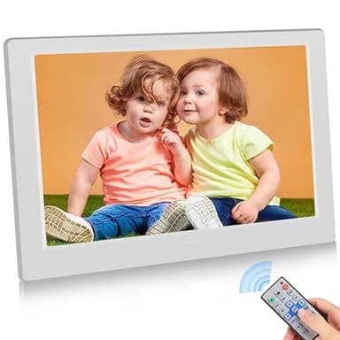 YOUYU Cornice Digitale 10 Pollici con Telecomando, Collega e USA, Visualizza IPS, Riproduzione Automatica di Foto/Video/Calendario/Orologio, Cornice Elettrica Supporta USB e Scheda SD (Bianca)