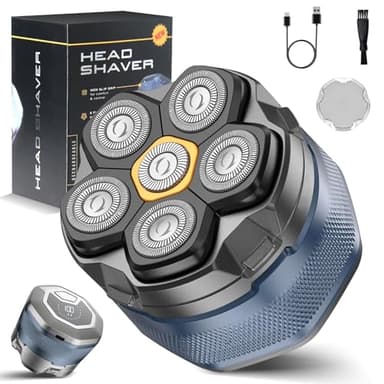 Journeyside Rasoio Testa Calva Uomo, Rasoio Testa Calva 6D Lama Doppia Traccia Flessibili, Tagliacapelli Calva Uomo Professionale IPX7 Cordless Calva Rasoio Elettrico Barba, Uso Asciutto e Bagnato