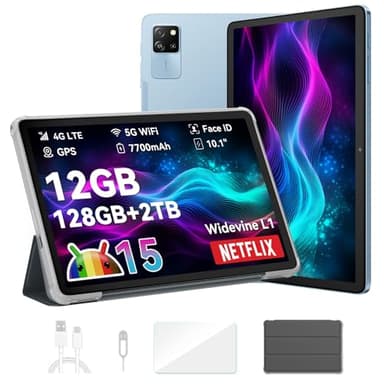Blackview Android 15 Tablet Tab 60 Pro (2025), Tablet 10 Pollici, 12GB+128GB (TF 2TB), 5G Wi-Fi + Cellular, Octa Core T606, Batteria 7700mAh, Widevine L1/GPS/Face ID/AI Camera, Tablet Pc con Custodia