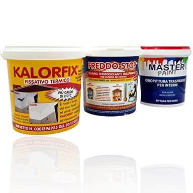 Pittura termoisolante per interni Kalorfix Freddo Stop Master Paint, Pittura Anticondensa Antimuffa Termica, Kit Antimuffa per Muro interni con pittura bianca per interni (PARETI UMIDE E FREDDE)