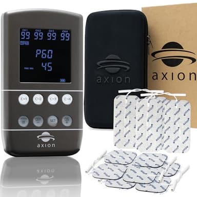 axion Elettrostimolatore Muscolare Professionale STIM-PRO X9B a 4 canali | 4 in 1: TENS, EMS, Massaggio e Allenamento del Pavimento Pelvico | 60 Programmi | Con caricatore USB-C e 12 Elettrodi