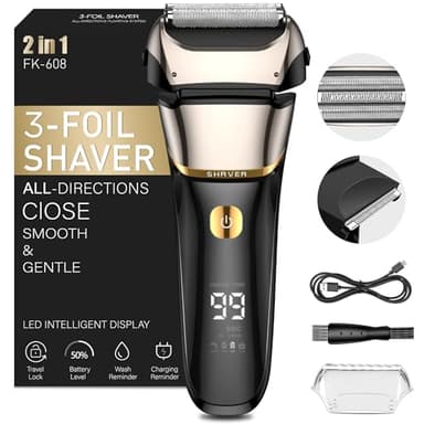 Rasoio Elettrico Barba, Regolabarba Uomo Wet&Dry, Rasoio Barba Elettrico con 3 lame delicate sulla pelle, Rasoio Barba Uomo Ricaricabile, Rasoio A Lamina Senza Fili