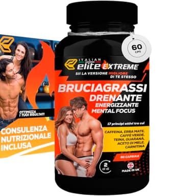Italian Elite® Integratore Brucia Grassi Elite Extreme. 60 caps. Termogenico, Drenante, Dimagrante, Energizzante Forte, Detox, Booster Mentale. Per Uomo e Donna