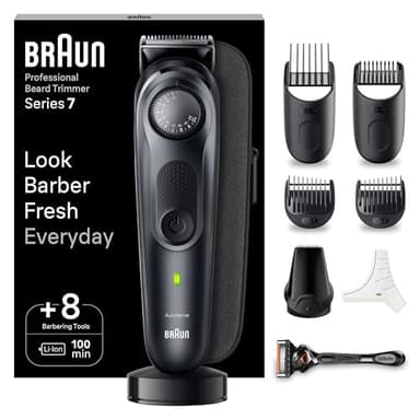 Braun Series 7 RASOIO ELETTRICO BARBA Con lama barba Problade, REGOLABARBA UOMO 40 Lunghezze, Accessori Da Barbiere, Base Di Ricarica, Custodia, Idea Regalo, BT7441 Nero Elettrico