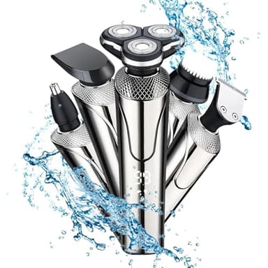 Rasoio Elettrico Barba, 5 in 1 Rasoio Testa Calva, Regolabarba Uomo con Display LCD, Impermeabile Wet & Dry, Rasoio Testa USB Ricaricabile, per Capelli Barba Naso e Viso Pulito