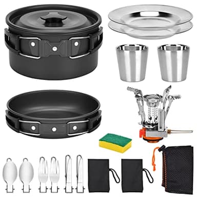 Queta Set di pentole da campeggio, 17 pezzi, per 2-3 persone, per campeggio, escursioni, picnic, barbecue, certificato Fda