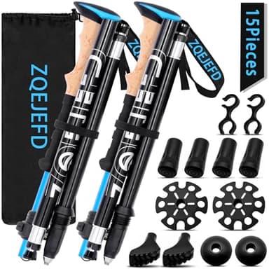 ZQEJEFD Bastoni Trekking Bastoncini da Trekking, 2 Pezzi Nordic Walking Bastoncini Pieghevole Regolabile 108-135cm, Bastoncini Trekking Carbonio Alluminio 7075 con 5 Paia di Puntali in Gomma