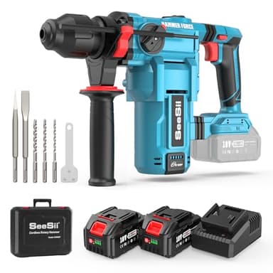 Seesii Trapano a Percussione a Batteria, Potente Tassellatore a Batteria 2 in 1 da 4,3J, Martello Demolitore Flessibile con Batterie da 2 * 5,0AH per Lavori Domestici e Progetti Fai da te, EH003P