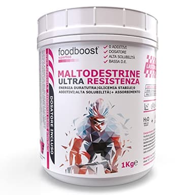 foodboost Maltodestrine per attività di resistenza estrema, Bassa D.E 5-6 per ciclismo, running, nuoto, tennis integratore di energia rilascio prolungato 1kg