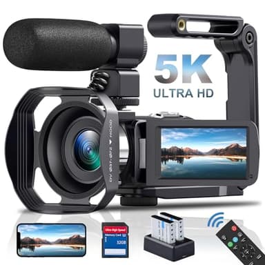 5K Videocamera 64MP WiFi 18X Zoom Digitale con IR Visione Notturna Vlogging Camera, 3.0" IPS Schermo 30FPS Videocamera per Youtube con Stabilizzatore Portatile, Scheda SD da 32 GB, Telecomando