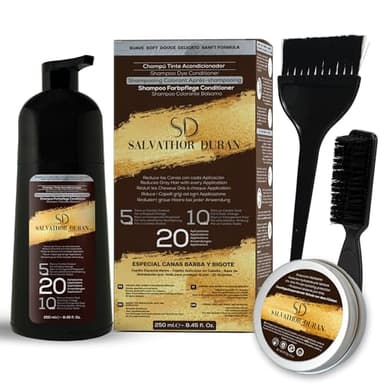 Colorante Copre Grigi con Crema Protettiva Pelle Salvathor Duran - 20 Applicazioni - 250 ml - Tintura Barba Uomo - Shampoo Tintura Capelli Grigi - Tintura Capelli Uomo - Shampoo Grigi Uomo
