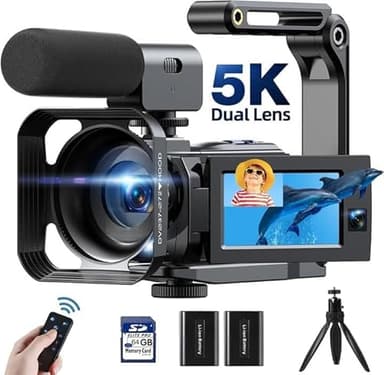 Videocamera 5K Camcorder 56MP Doppio Obiettivo WiFi 16X Zoom Digitale 3.0" Touchscreen Vlogging Camera per YouTube IR Night Vision Videoregistratore con 2 Batterie,Scheda 64G,Paraluce,reppiede