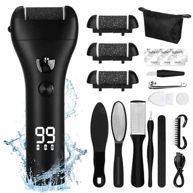 UCAMP Pedicure Elettrico,Pedicure Set Cura del Piede Elettrico con 3 Rulli di Ricambio,Professionale Set Rimozione Calli Piedi,Impermeabile,Set Pedicure Calli Piedi,Piedi Ricaricabile Attrezzi Leviga