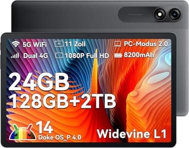 Blackview Tablet 11 Pollici Tab90, Tablet Android 14 24GB RAM+128GB ROM, Doppia 4G LTE+5G WiFi Tablet Gaming, 8200mAh, Widevine L1,Gemini AI, 13MP+8MP, 2 Smart-K Speaker, Face ID, OTG Octa Core Tablet