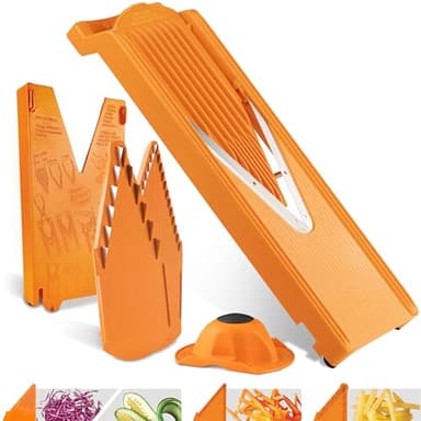 Börner Affettaverdure V3 (Set Iniziale) • Mandolina a V per 5 Stili di Taglio con Portaverdure • Tagliaverdure Regolabile per Verdure & Frutta • Lama a V in Acciaio Inossidabile • Arancione