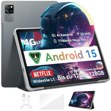 Blackview Android 15 Tablet Tab 60 Pro (2025), Tablet 10 Pollici, 12GB+128GB (TF 2TB), 5G Wi-Fi + Cellular, Octa Core T606, Batteria 7700mAh, Widevine L1/GPS/Face ID/AI Camera, Tablet Pc con Custodia