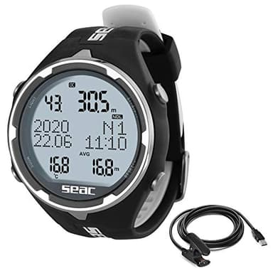 SEAC Action, Computer da Subacquea per Immersioni e Apnea, Dive Manager per PC/Mac, Allarmi di Sicurezza, Dive Log, Nero/Bianco + USB